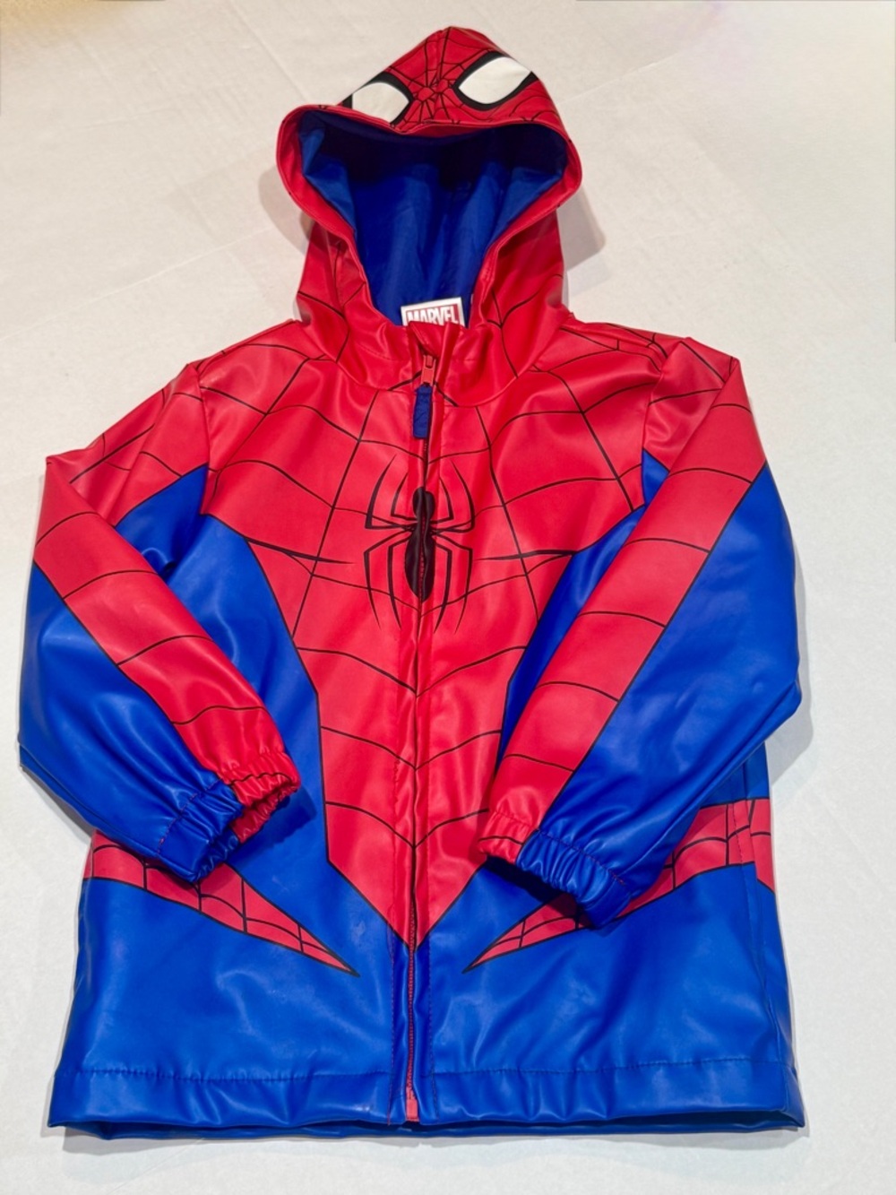 Kids Marvel Spiderman Durable Water Resistant Hooded Rain Jacket Size 5T
